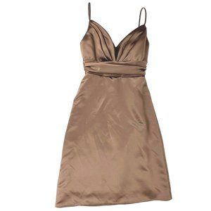 Satin Cocktail Bridesmaid Dress Knee-Length Spaghetti Strap Chocolate Brown Sz.